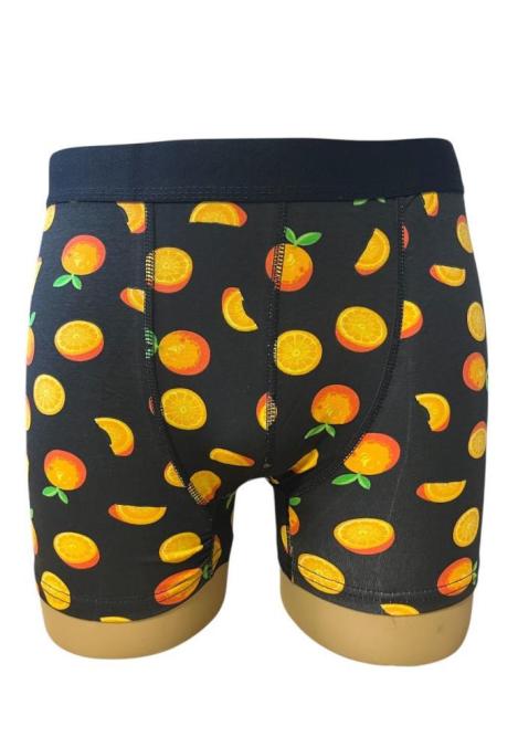 Boxeri de barbati veseli ,imprimeu portocale ,culoare negru ,En-gros